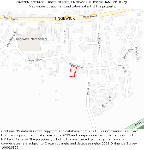 GARDEN COTTAGE, UPPER STREET, TINGEWICK, BUCKINGHAM, MK18 4QL: Location map and indicative extent of plot