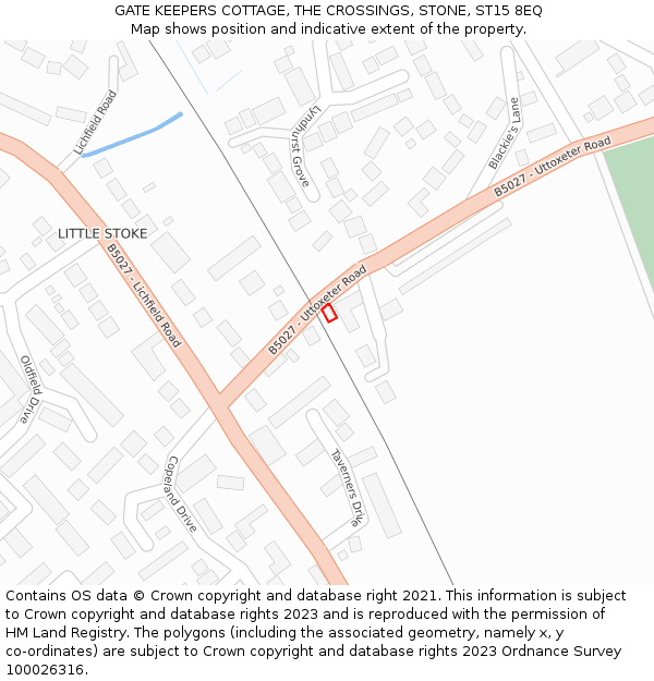 GATE KEEPERS COTTAGE, THE CROSSINGS, STONE, ST15 8EQ: Location map and indicative extent of plot