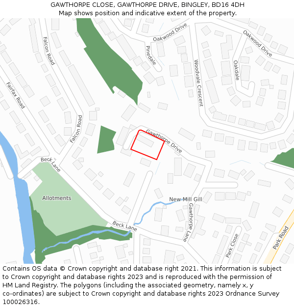 GAWTHORPE CLOSE, GAWTHORPE DRIVE, BINGLEY, BD16 4DH: Location map and indicative extent of plot