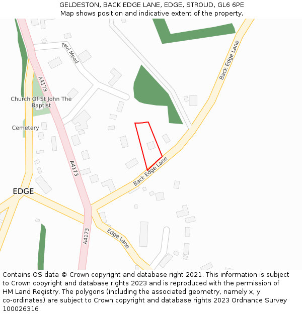 GELDESTON, BACK EDGE LANE, EDGE, STROUD, GL6 6PE: Location map and indicative extent of plot