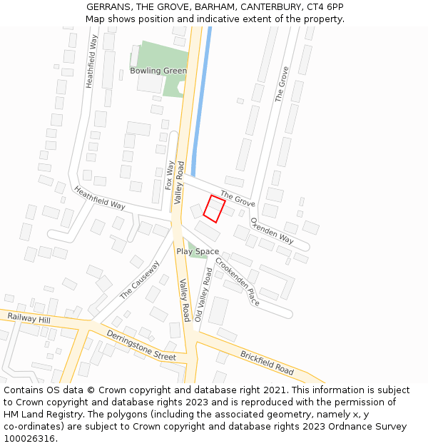 GERRANS, THE GROVE, BARHAM, CANTERBURY, CT4 6PP: Location map and indicative extent of plot