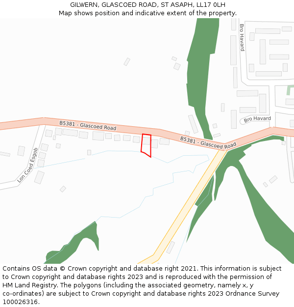 GILWERN, GLASCOED ROAD, ST ASAPH, LL17 0LH: Location map and indicative extent of plot