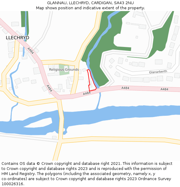 GLANNAU, LLECHRYD, CARDIGAN, SA43 2NU: Location map and indicative extent of plot