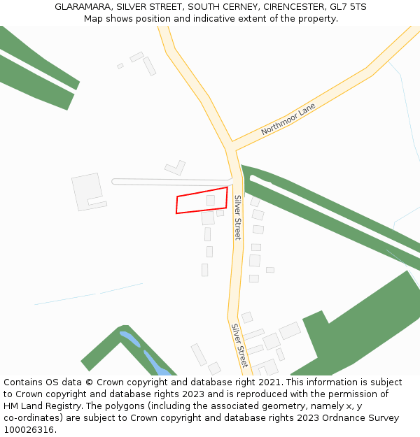 GLARAMARA, SILVER STREET, SOUTH CERNEY, CIRENCESTER, GL7 5TS: Location map and indicative extent of plot