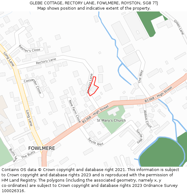 GLEBE COTTAGE, RECTORY LANE, FOWLMERE, ROYSTON, SG8 7TJ: Location map and indicative extent of plot