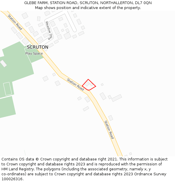 GLEBE FARM, STATION ROAD, SCRUTON, NORTHALLERTON, DL7 0QN: Location map and indicative extent of plot