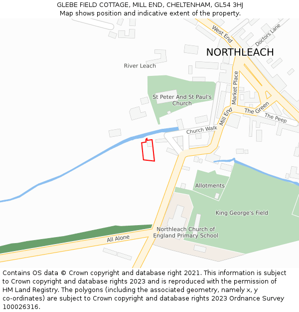 GLEBE FIELD COTTAGE, MILL END, CHELTENHAM, GL54 3HJ: Location map and indicative extent of plot