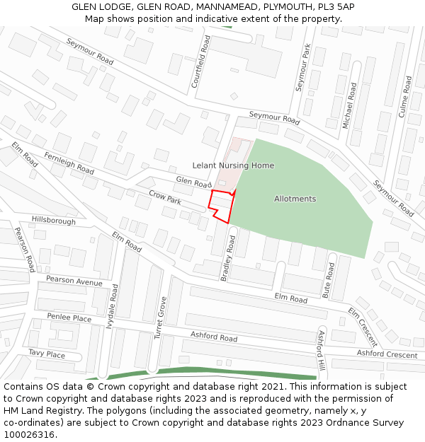 GLEN LODGE, GLEN ROAD, MANNAMEAD, PLYMOUTH, PL3 5AP: Location map and indicative extent of plot