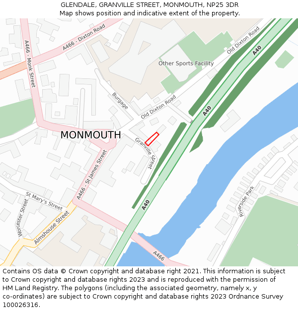 GLENDALE, GRANVILLE STREET, MONMOUTH, NP25 3DR: Location map and indicative extent of plot