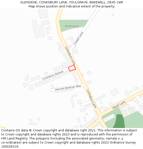 GLENDENE, CONKSBURY LANE, YOULGRAVE, BAKEWELL, DE45 1WR: Location map and indicative extent of plot