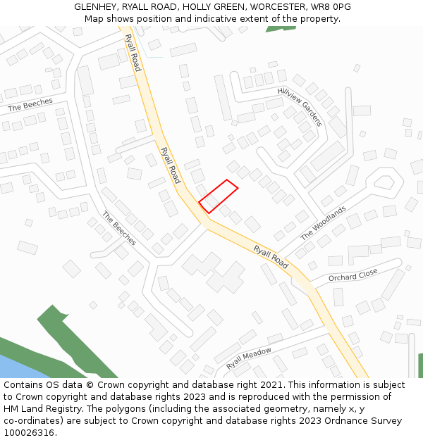 GLENHEY, RYALL ROAD, HOLLY GREEN, WORCESTER, WR8 0PG: Location map and indicative extent of plot