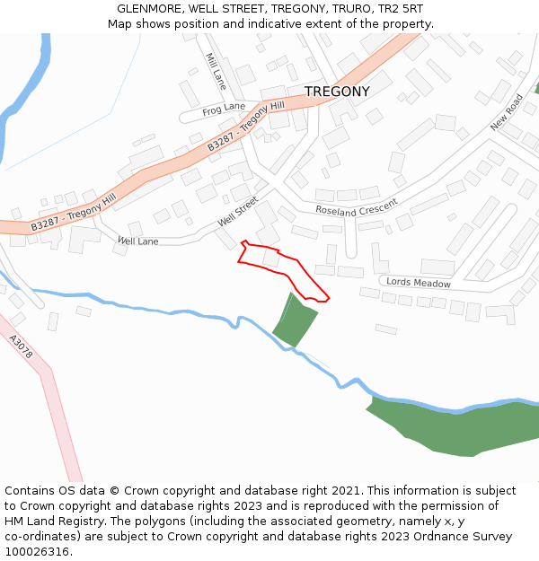 GLENMORE, WELL STREET, TREGONY, TRURO, TR2 5RT: Location map and indicative extent of plot