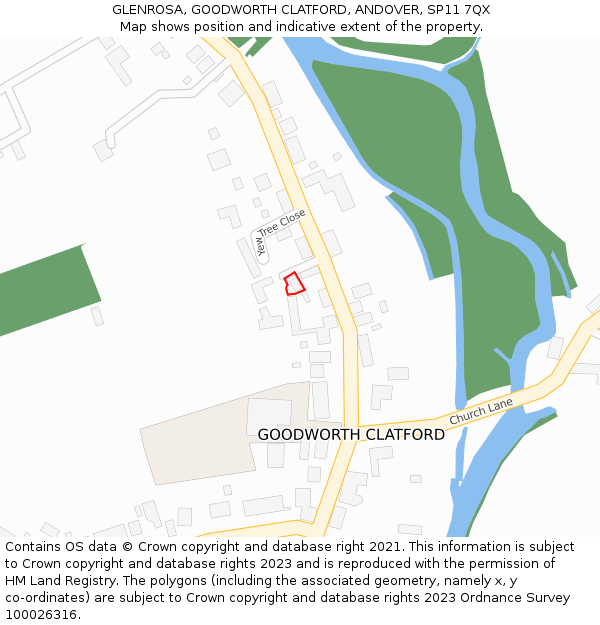 GLENROSA, GOODWORTH CLATFORD, ANDOVER, SP11 7QX: Location map and indicative extent of plot