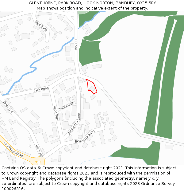 GLENTHORNE, PARK ROAD, HOOK NORTON, BANBURY, OX15 5PY: Location map and indicative extent of plot