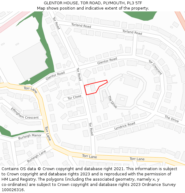 GLENTOR HOUSE, TOR ROAD, PLYMOUTH, PL3 5TF: Location map and indicative extent of plot