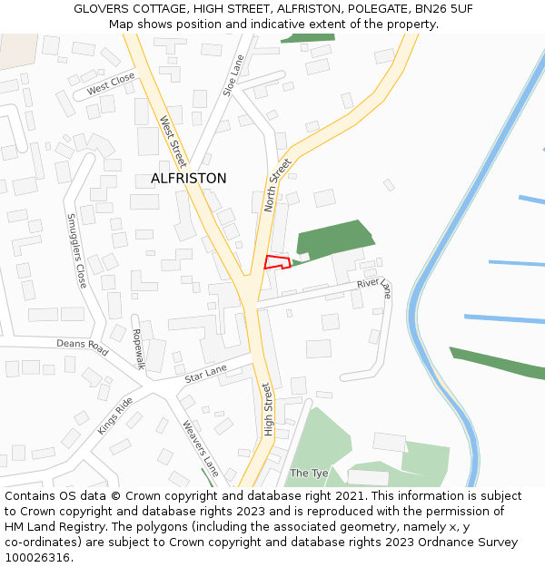 GLOVERS COTTAGE, HIGH STREET, ALFRISTON, POLEGATE, BN26 5UF: Location map and indicative extent of plot