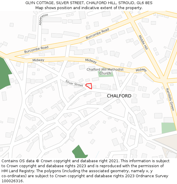 GLYN COTTAGE, SILVER STREET, CHALFORD HILL, STROUD, GL6 8ES: Location map and indicative extent of plot