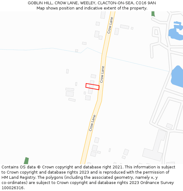 GOBLIN HILL, CROW LANE, WEELEY, CLACTON-ON-SEA, CO16 9AN: Location map and indicative extent of plot