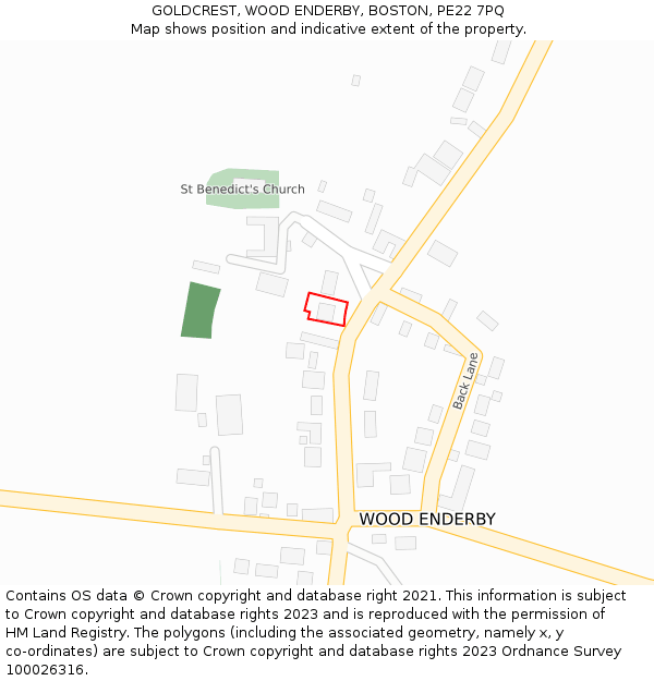 GOLDCREST, WOOD ENDERBY, BOSTON, PE22 7PQ: Location map and indicative extent of plot