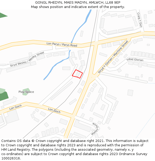 GONGL RHEDYN, MAES MADYN, AMLWCH, LL68 9EP: Location map and indicative extent of plot