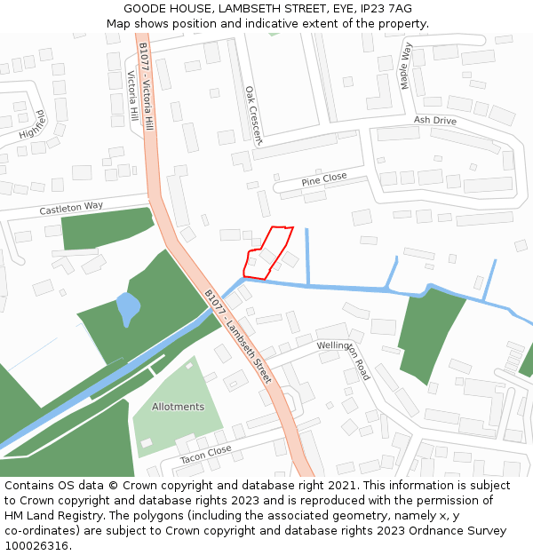 GOODE HOUSE, LAMBSETH STREET, EYE, IP23 7AG: Location map and indicative extent of plot