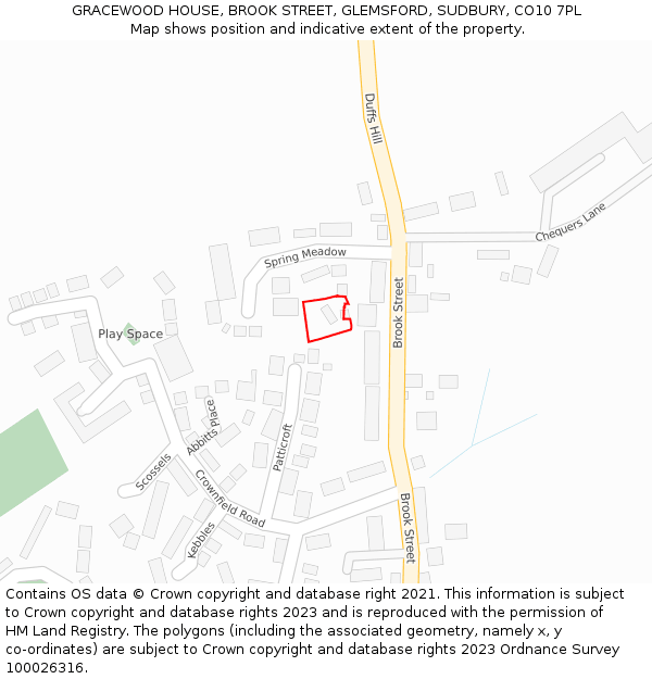 GRACEWOOD HOUSE, BROOK STREET, GLEMSFORD, SUDBURY, CO10 7PL: Location map and indicative extent of plot