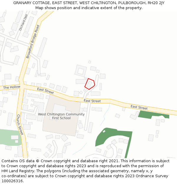 GRANARY COTTAGE, EAST STREET, WEST CHILTINGTON, PULBOROUGH, RH20 2JY: Location map and indicative extent of plot