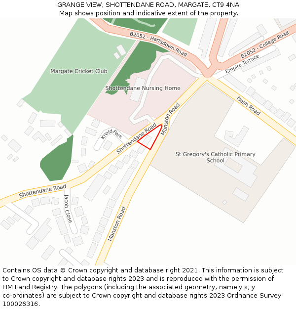 GRANGE VIEW, SHOTTENDANE ROAD, MARGATE, CT9 4NA: Location map and indicative extent of plot