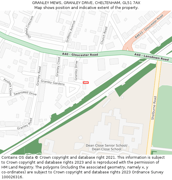 GRANLEY MEWS, GRANLEY DRIVE, CHELTENHAM, GL51 7AX: Location map and indicative extent of plot