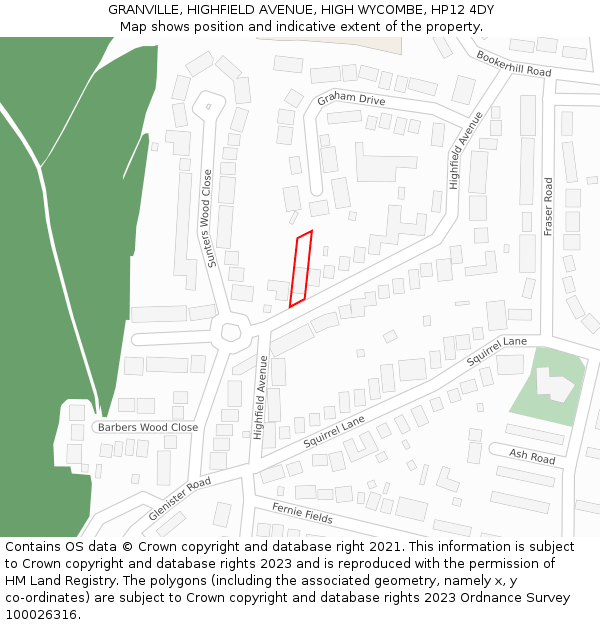 GRANVILLE, HIGHFIELD AVENUE, HIGH WYCOMBE, HP12 4DY: Location map and indicative extent of plot