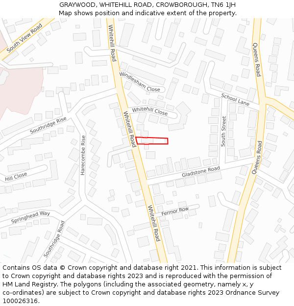 GRAYWOOD, WHITEHILL ROAD, CROWBOROUGH, TN6 1JH: Location map and indicative extent of plot