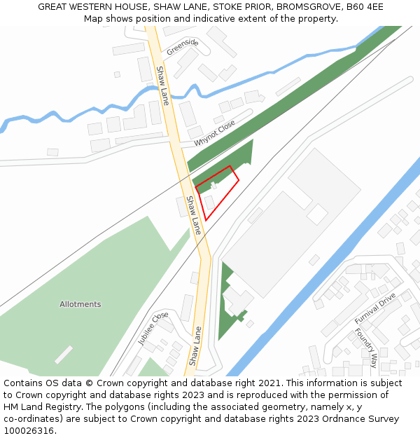 GREAT WESTERN HOUSE, SHAW LANE, STOKE PRIOR, BROMSGROVE, B60 4EE: Location map and indicative extent of plot