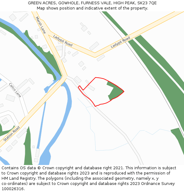 GREEN ACRES, GOWHOLE, FURNESS VALE, HIGH PEAK, SK23 7QE: Location map and indicative extent of plot