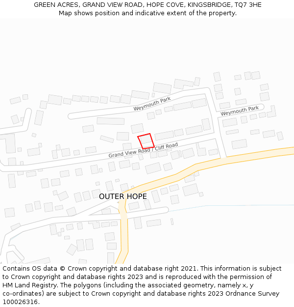 GREEN ACRES, GRAND VIEW ROAD, HOPE COVE, KINGSBRIDGE, TQ7 3HE: Location map and indicative extent of plot