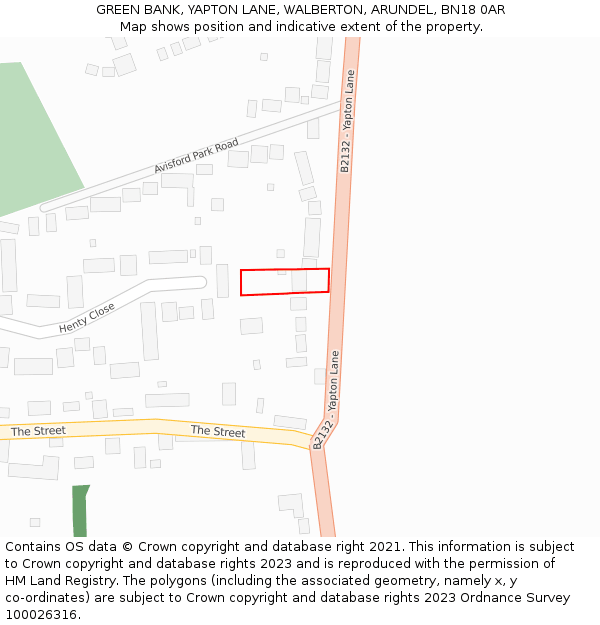 GREEN BANK, YAPTON LANE, WALBERTON, ARUNDEL, BN18 0AR: Location map and indicative extent of plot