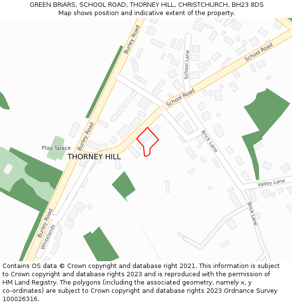 GREEN BRIARS, SCHOOL ROAD, THORNEY HILL, CHRISTCHURCH, BH23 8DS: Location map and indicative extent of plot