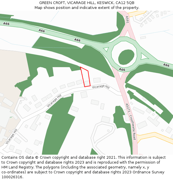 GREEN CROFT, VICARAGE HILL, KESWICK, CA12 5QB: Location map and indicative extent of plot