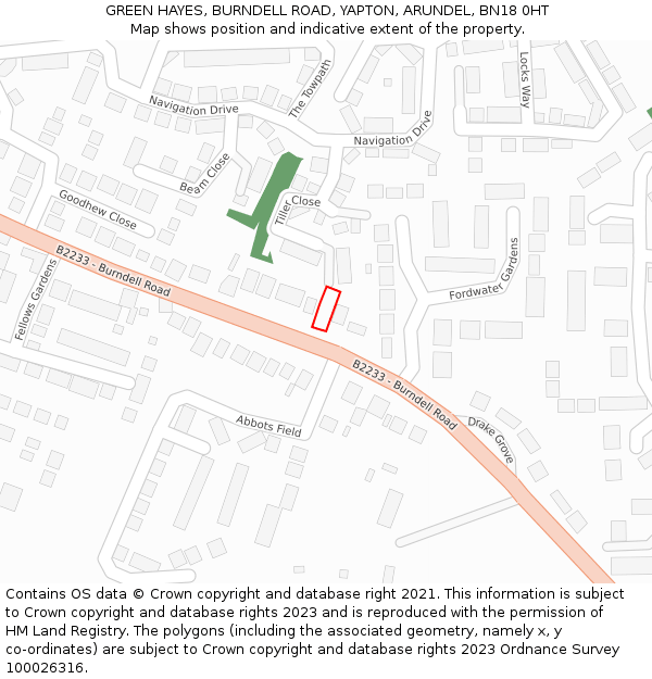 GREEN HAYES, BURNDELL ROAD, YAPTON, ARUNDEL, BN18 0HT: Location map and indicative extent of plot