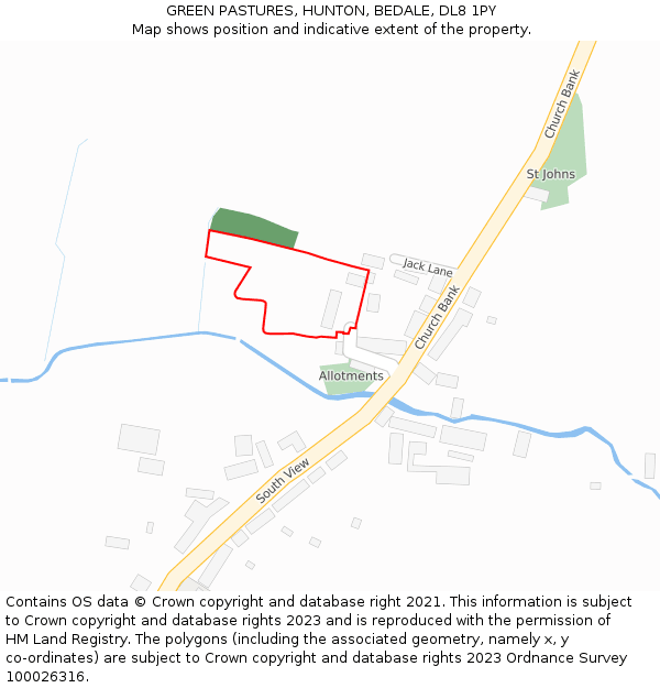 GREEN PASTURES, HUNTON, BEDALE, DL8 1PY: Location map and indicative extent of plot