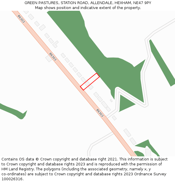 GREEN PASTURES, STATION ROAD, ALLENDALE, HEXHAM, NE47 9PY: Location map and indicative extent of plot