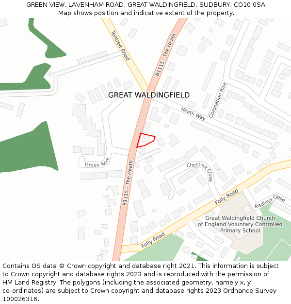 GREEN VIEW, LAVENHAM ROAD, GREAT WALDINGFIELD, SUDBURY, CO10 0SA: Location map and indicative extent of plot