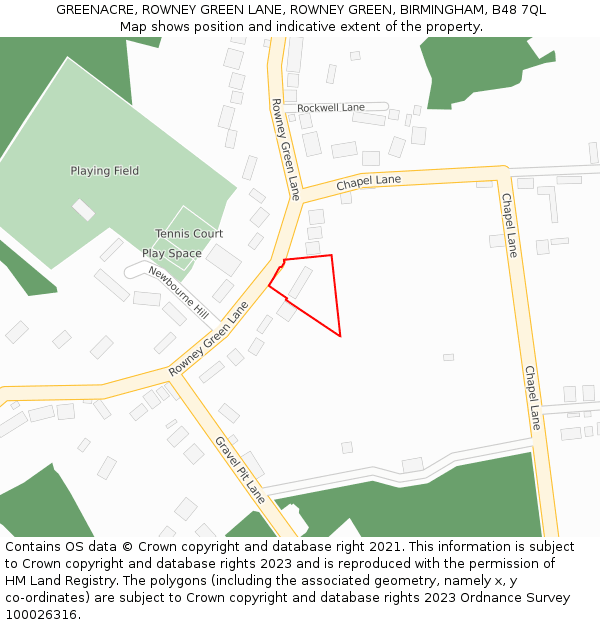 GREENACRE, ROWNEY GREEN LANE, ROWNEY GREEN, BIRMINGHAM, B48 7QL: Location map and indicative extent of plot