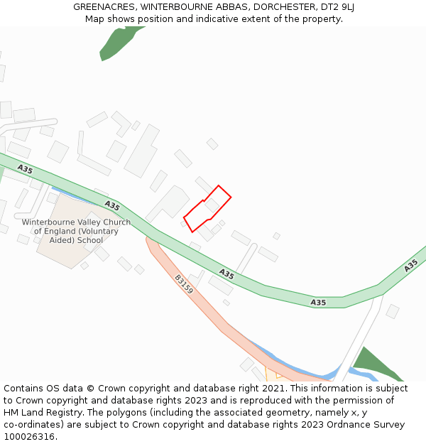 GREENACRES, WINTERBOURNE ABBAS, DORCHESTER, DT2 9LJ: Location map and indicative extent of plot