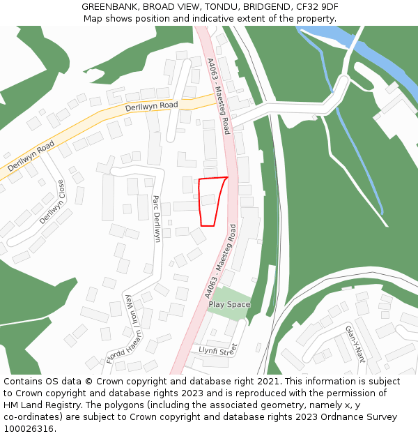 GREENBANK, BROAD VIEW, TONDU, BRIDGEND, CF32 9DF: Location map and indicative extent of plot