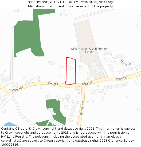 GREENCLOSE, PILLEY HILL, PILLEY, LYMINGTON, SO41 5QF: Location map and indicative extent of plot