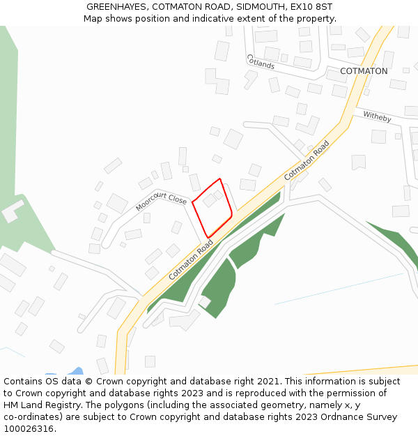 GREENHAYES, COTMATON ROAD, SIDMOUTH, EX10 8ST: Location map and indicative extent of plot