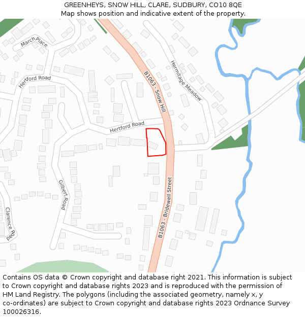 GREENHEYS, SNOW HILL, CLARE, SUDBURY, CO10 8QE: Location map and indicative extent of plot