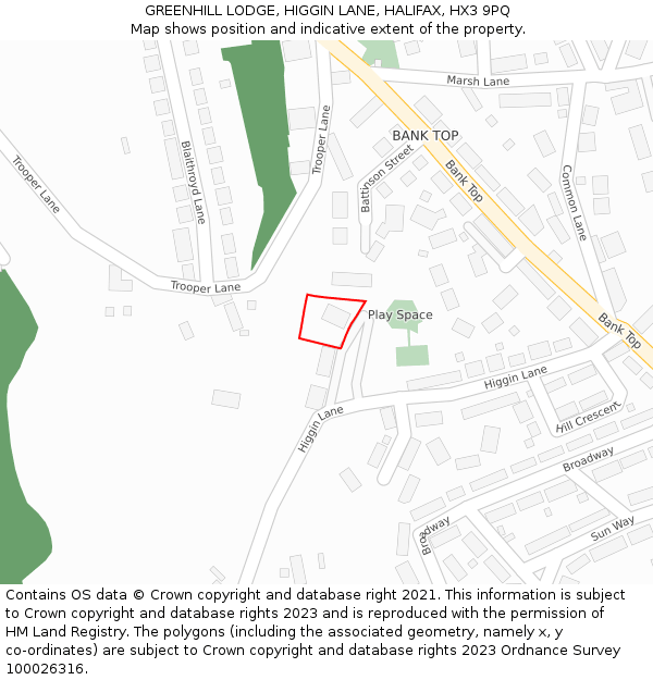 GREENHILL LODGE, HIGGIN LANE, HALIFAX, HX3 9PQ: Location map and indicative extent of plot