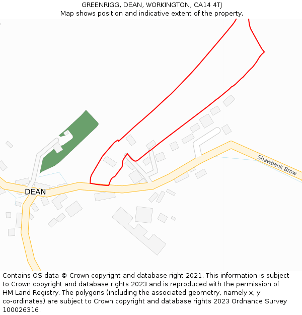 GREENRIGG, DEAN, WORKINGTON, CA14 4TJ: Location map and indicative extent of plot