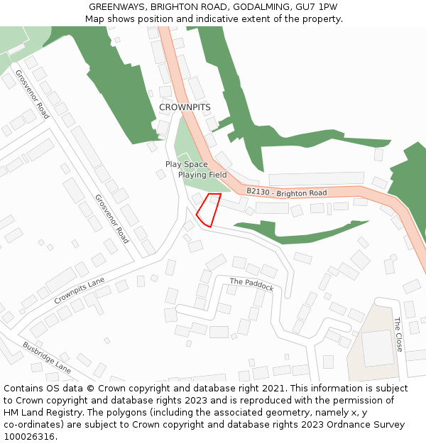 GREENWAYS, BRIGHTON ROAD, GODALMING, GU7 1PW: Location map and indicative extent of plot